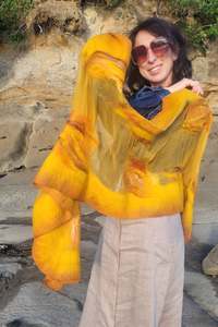 Golden Mustard Shawl – Silk & Merino Wool Wrap, Honey Gold Evening Shawl, Arti&hellip;