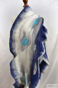 Shawl, blue and white silk creation 4517