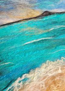 Rangitoto Silk & Merino Wool Painting – New Zealand Ocean Wall Art, Turquoise Coastal