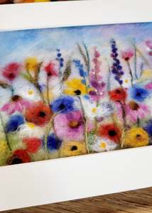 Home Decor: Wildflower Meadow Wool Wall Art – Merino Floral Painting, Small Framed Nature Decor