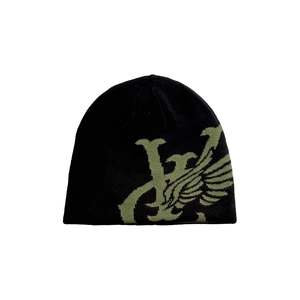 WING REVERSIBLE SKULL BEANIE - BLACK / OLIVE