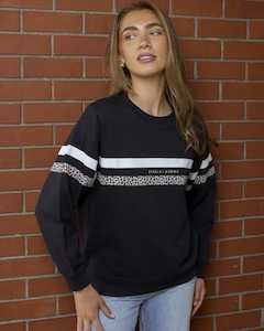 Sweaters: Essential Sweat Black Leopard And White Stripe