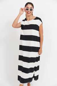 Jardin Stripe Tshirt Dress - Black