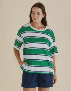 Relax Boxy Tee Navy/Green Stripe