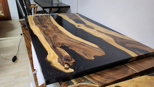 Products: Black epoxy resin timber dining table/ boardroom table. L200cm X W120cm X H75cm - Vietnz Trading