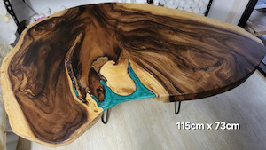 Blue Green Epoxy Resin Coffee Table. Natural Edges. L115cm x W73cm x H45cm - Vietnz Trading