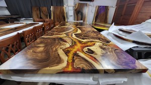 Products: VOLCANO EPOXY RESIN TIMBER DINING TABLE/BOARDROOM TABLE. L300cm x W120cm x H75cm - Vietnz Trading