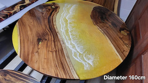 Golden Wave Design Resin Timber Round Table. Diameter 160cm - Vietnz Trading