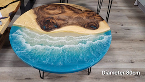 Ocean Wave Resin Timber Table. Diameter 80cm. - Vietnz Trading