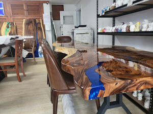 Products: Epoxy Bar Leaner- Solid Natural Timber. Dimension: L2820 x W1000/900/600 x T60 x H750mm - Vietnz Trading