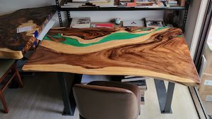 Products: Green Epoxy Resin Timber Table. Natural Edges. L149cm x W93/80cm x H75cm - Vietnz Trading