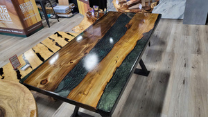 Green Tree Bark Resin Kauri Timber Table. L157cm x W73cm x H75cm - Vietnz Trading