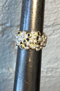 Oxidised silver,22ct gold and white opal