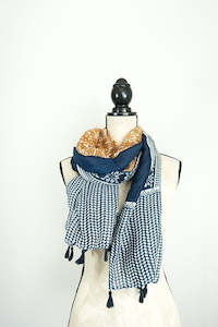 Scarves: Scarf - Navy and brown pattern