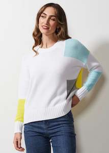 Zaket Plover: Intarsia Trim Jumper  - White