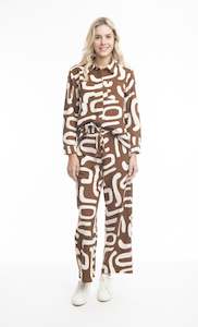 Orientique: Cord Printed Flare Trousers - Tan