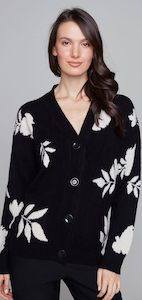Knitwear: Floral Cardigan - Black