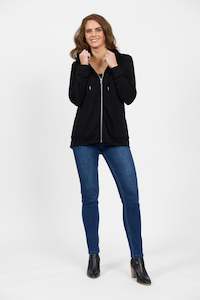 Knitwear: Merino Zip Hood Jacket-Black