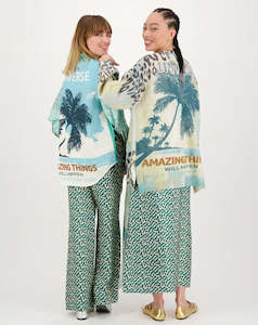 Knitwear: Liv Long Print Cardigan-Safari