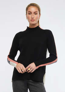 Zaket Plover: Instarsia Funnel Neck-Black