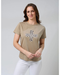 Tops: Ace Tee Sage Leopard Cross
