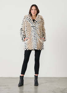 Chevron Faux Fur Coat