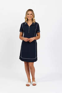 Vassalli: 6104 Ink - Short Sleeve Contrast Stitch Knit Dress