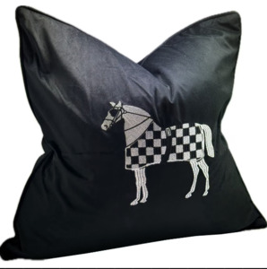 Living Collection Home Decor Online: Horse Embroidery Cushion | 55cm x 55cm | Black