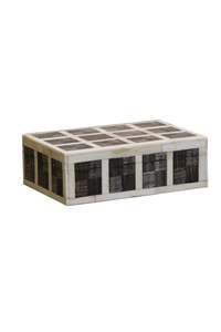 Living Collection Home Decor Online: Squared Bone Box White Lines w/Shagreen Horn