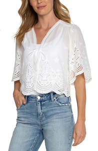 clothing: Liverpool Embroidered Tie Front Woven Top White