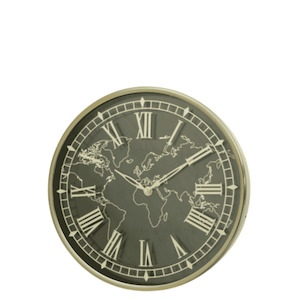 Clock: World Map Wall Clock by Le Monde - Gold & Black