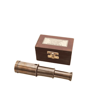 Brass Telescope in a Wooden Box by Le Monde
