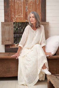 Meg By Design: Hadley Linen Gauze Top - Cream Polka Dot by MegbyDesign