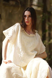 MegByDesign Cream Luna Top Linen & Lace - Small
