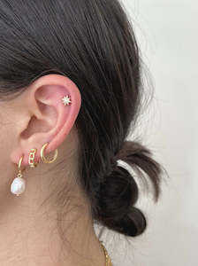 Ruby Tuesday: Ruby Tuesday Freshwater Pearl Hoops - Gold Plate