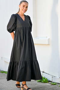 Wyatt Wylde: Wyatt Wylde Marcell Puff Sleeve Dress Black