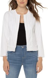 Liverpool: Liverpool Frayed Zip Jacket with 3/4 Length Sleeve - Bright White