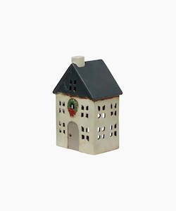 Tea Light Houses: Christmas Tea Light House Blue with Wreath Small by French Country Collections