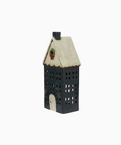 Christmas Tea Light House Blue with Wreath Large by French Country Collections