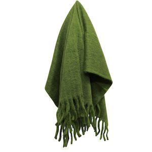 Solid Fringed Sage Green Throw by French Country Collections