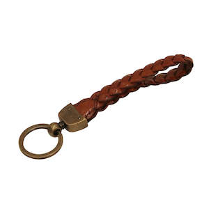 Gifts For Him: Plated Leather Keyring - Tan with Brass