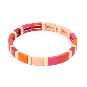 A C Oslo: Enamel Tile Bracelet, 19 cm, pink/orange by A&C Oslo
