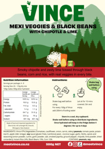 Vince Veggie Mince: Instant Meals: Smoky Mexican, Black Bean Chipotle and Lime.  4 Serves (NOW ON BACKORDER - 10 DAYS)