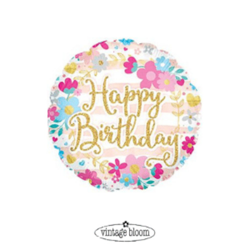 Happy Birthday Helium Balloon Floral
