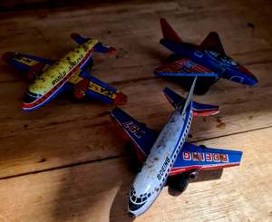 Vintagepickers, Vintage 1950s tin litho friction fighter's.