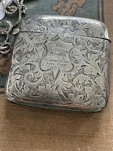 Necklaces: Antique Sterling Vesta Case & Unusual Boxed Link Chain