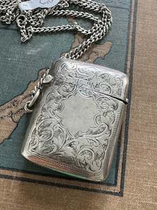 Antique Sterling Vesta Case & Curb Link Chain