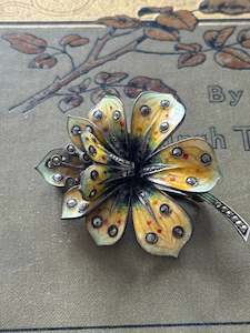 Vintage Sterling Silver Enamel Marcasite Fuchsia Brooch