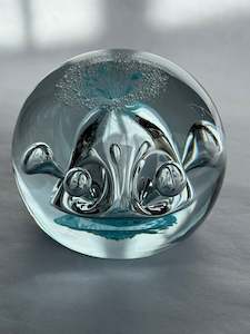 O & M Hoglund Paperweight 1981 Aqua Blue Bubbles