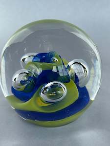Hoglund Glass Paperweight Lime & Blue Twist